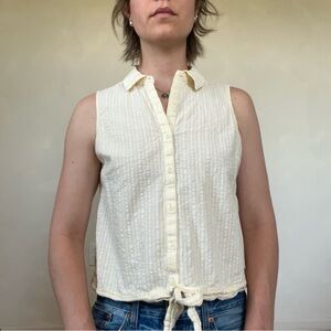 Yellow  Ribbed Sleeveless Tie Front Top